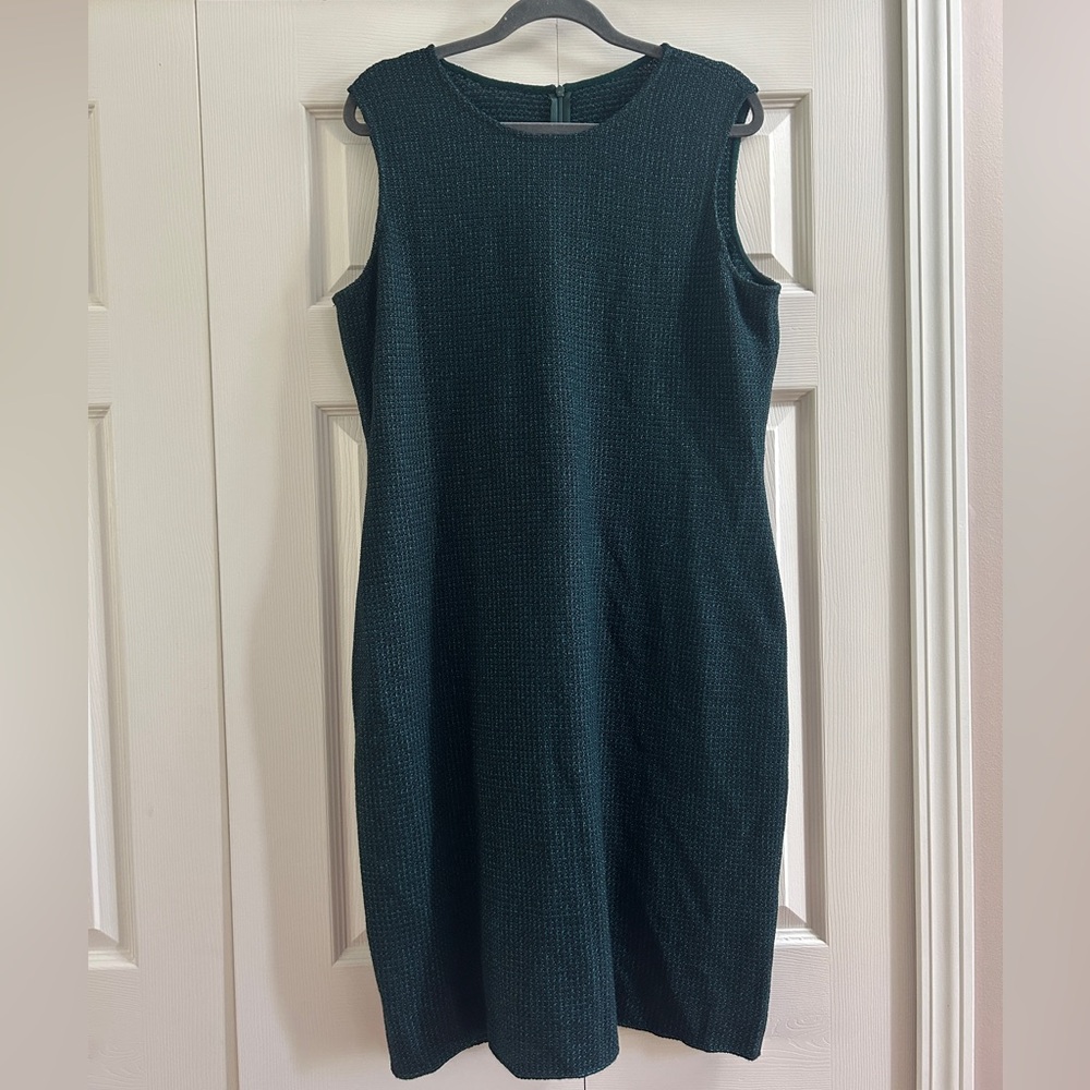 St. John Dress Women’s Size 14 Green Tweed Sleeveless Wool Blend Office Classic
